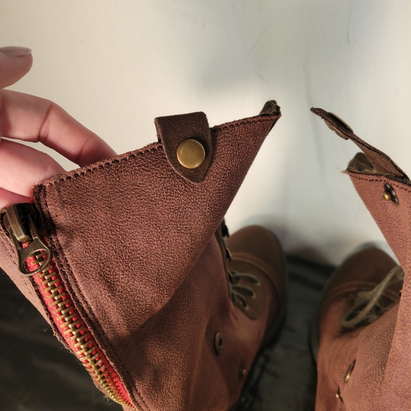 r.b.l.s. Brown Faux Fur Lined Lace-Up Combat Boots Women’s 8.5 - Picture 12 of 15